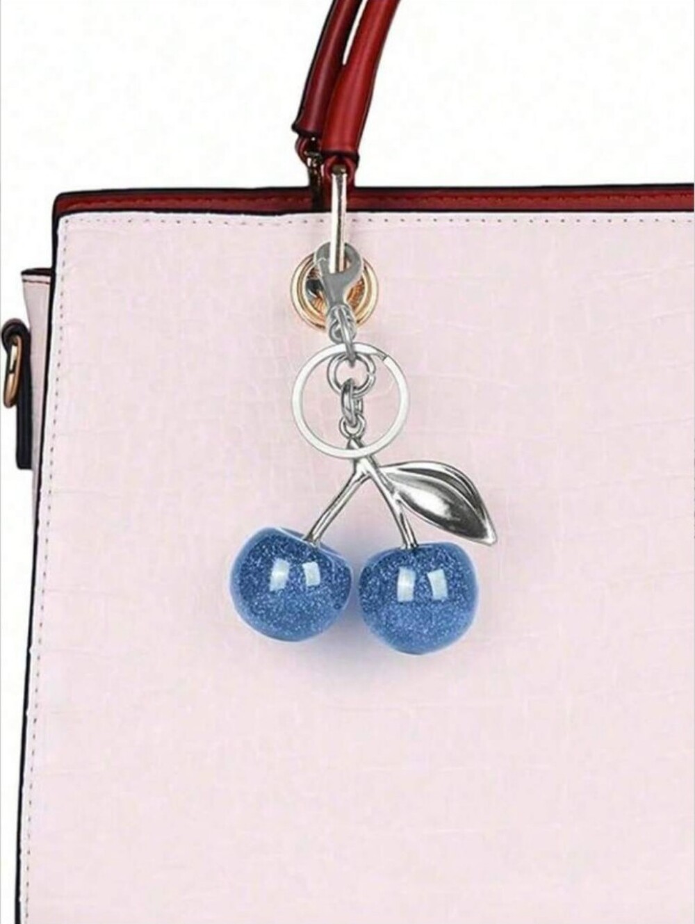 Glitter Cherry 🍒 Keychain Bag Charm - (Silver/Blue🩶💙)